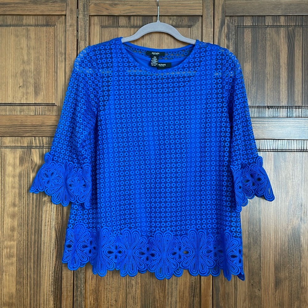 ALFANI Royal Blue Lacy Top 3/4 Sleeves with Shell